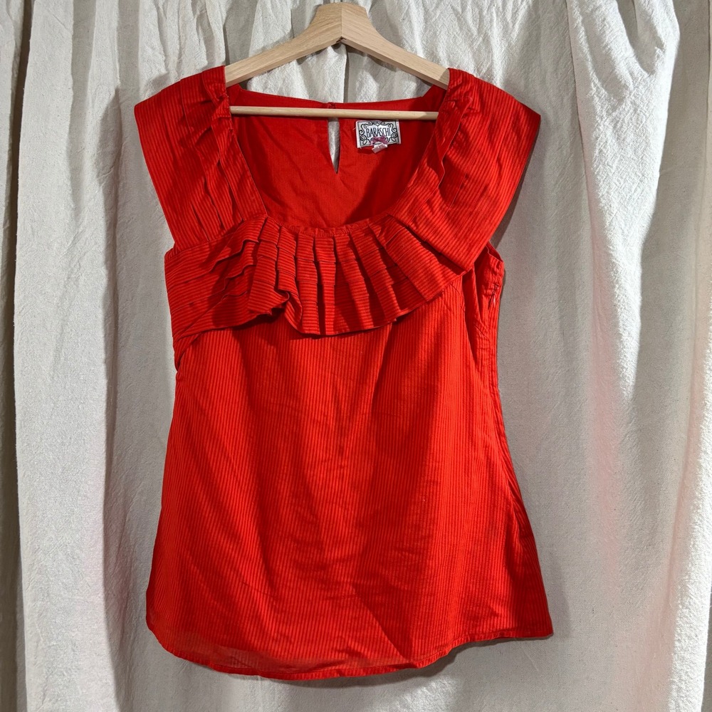 Baraschi Anthropologie Red Ruffle Pleated Cotton Top Sleeveless Y2K Size‎ 6
